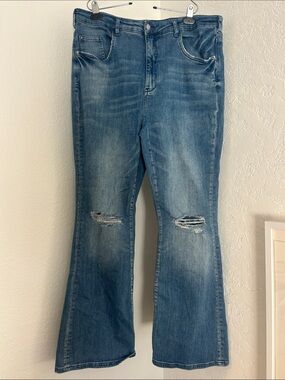 Pilcro Medium Blue Distressed Flare Jeans 34T, very comfortable and stylish